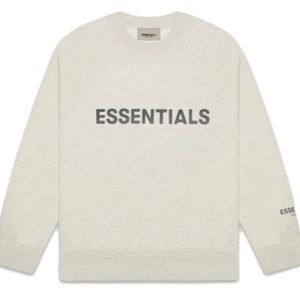 Fear of God Essentials Crewneck Applique Logo, Light Heather Oatmeal (Size L) ✅